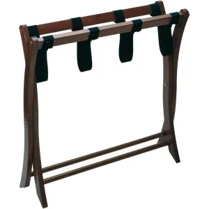 Solid Wood Folding Luggage Rack in Medium Brown Finish with Black Nylon Straps