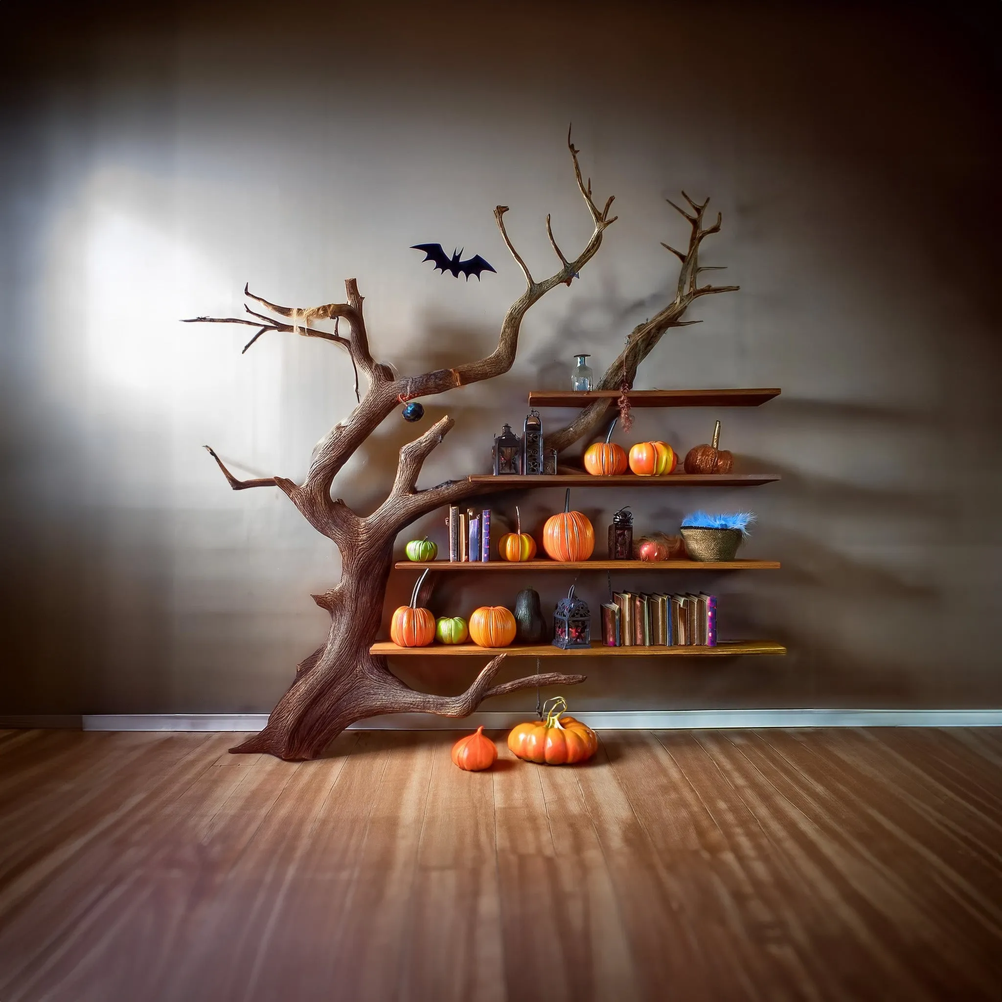 Solid Wood Halloween Tree Bookshelf