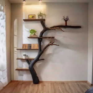 Solid Wood Live Edge Tree Bookshelf Decor