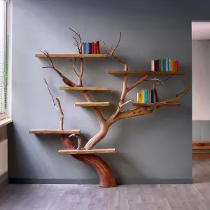 Solid Wood Tree Branch Bookshelf Decor