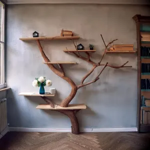 Solid Wood Tree Branch Bookshelf Design