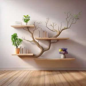 Solid Wood Tree Floor Bookshelf Decor