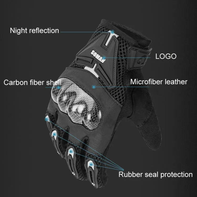 SOMAN Motorcycle Riding Anti-fall Breathable Anti-slip Carbon Fiber Gloves, Size: M(Black)