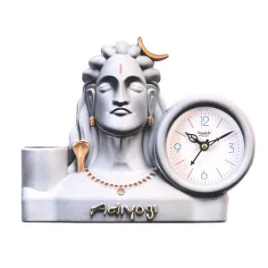 Sonakshi Adiyogi Table Clock - Classic Triangle Dial, Quartz Analog, Grey Color | Decorative Desk Clock for Home & Office