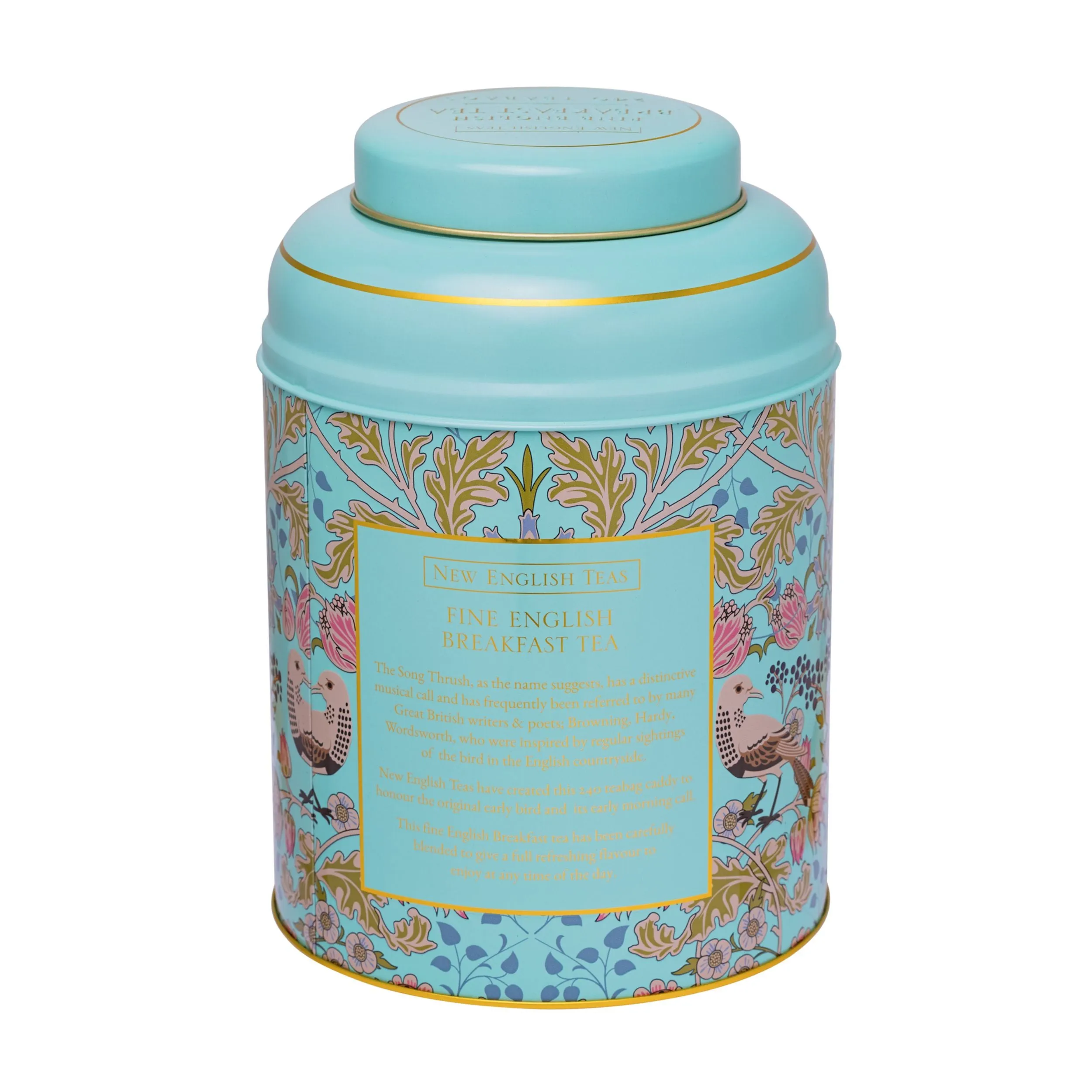 Song Thrush & Berries Tea Caddy - Mint Green