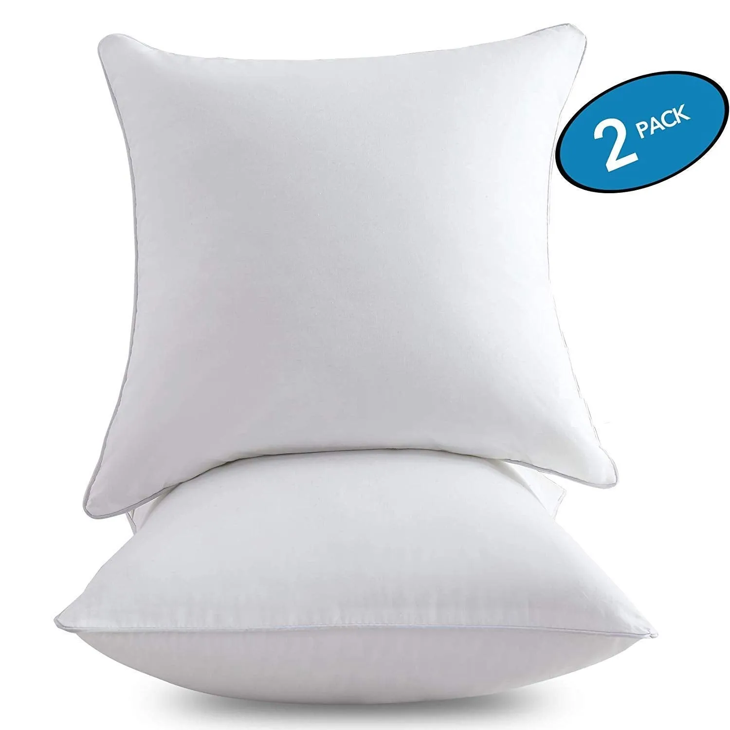 SONNASOFT 18 x 18 Pillow Inserts (Set of 2) - Throw Pillow Inserts with 100% Cotton Cover - 18 Inch Square Interior Sofa Pillow Inserts - Decorative Pillow Insert Pair - White Couch Pillow