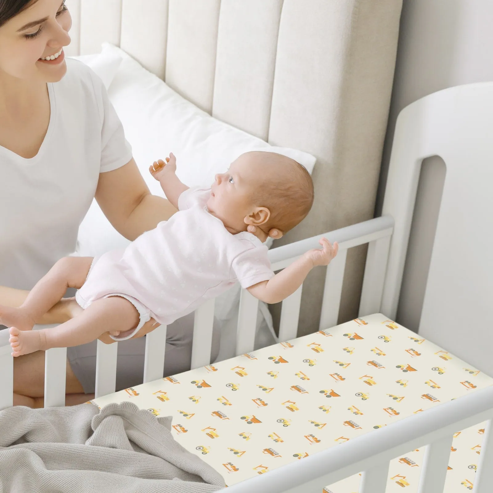 Soothe Fitted Mini Crib Sheet (Construction)