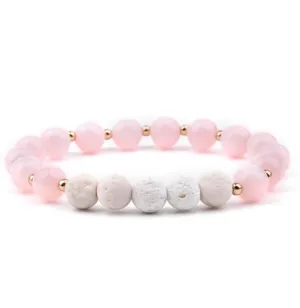 Soothing Harmony: Pink & White Lava Stone Essential Oil Bracelet