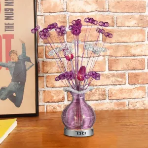 Sophia - Purple Art Deco Plant and Vase Nightstand Light Aluminum Wire LED Night Table Lamp in Purple