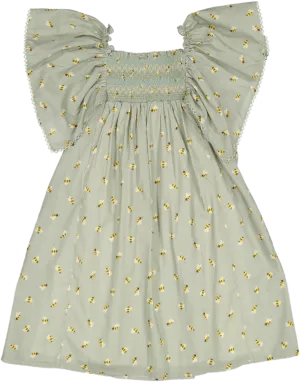 Sophie Dress-Honey Bees Printed Cotton Cambric