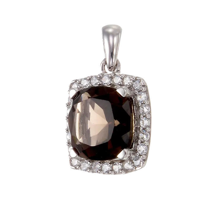 Sophisticated Luscious Natural Smoky Quartz Pendant with Halo