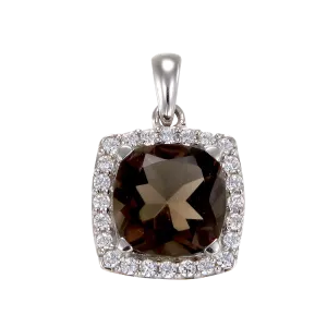 Sophisticated Luscious Natural Smoky Quartz Pendant with Halo