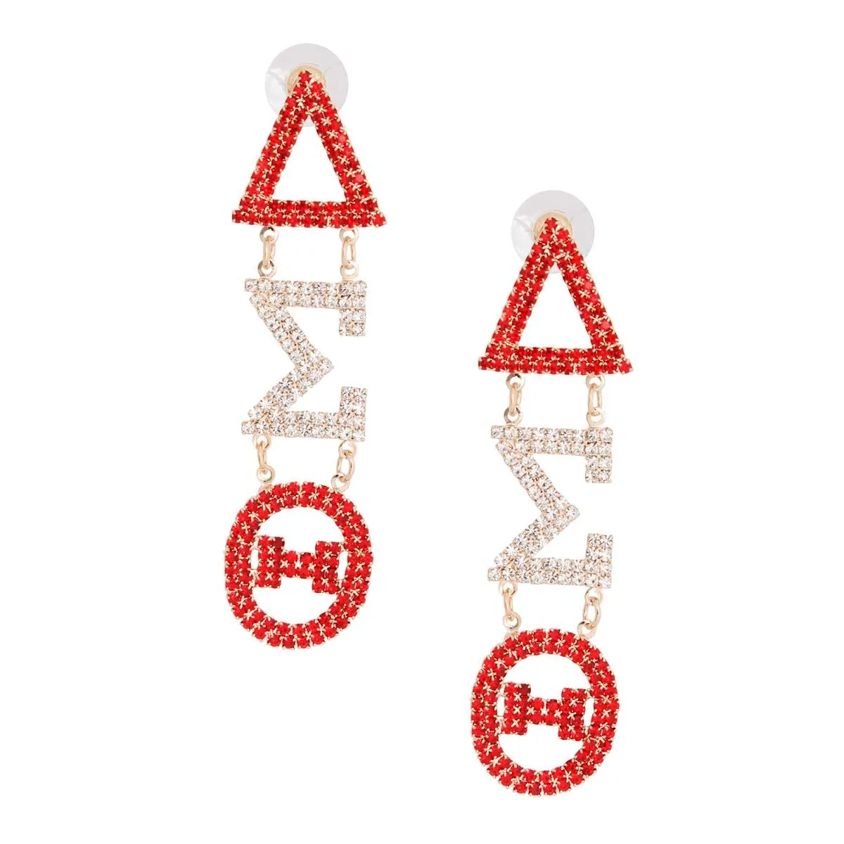 Sorority Delta Sigma Theta / DST Gold Rhinestone Dangle Earrings