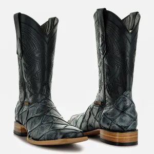 Soto Boots Mens Pirarucu Print Black Cowboy Boots H50033