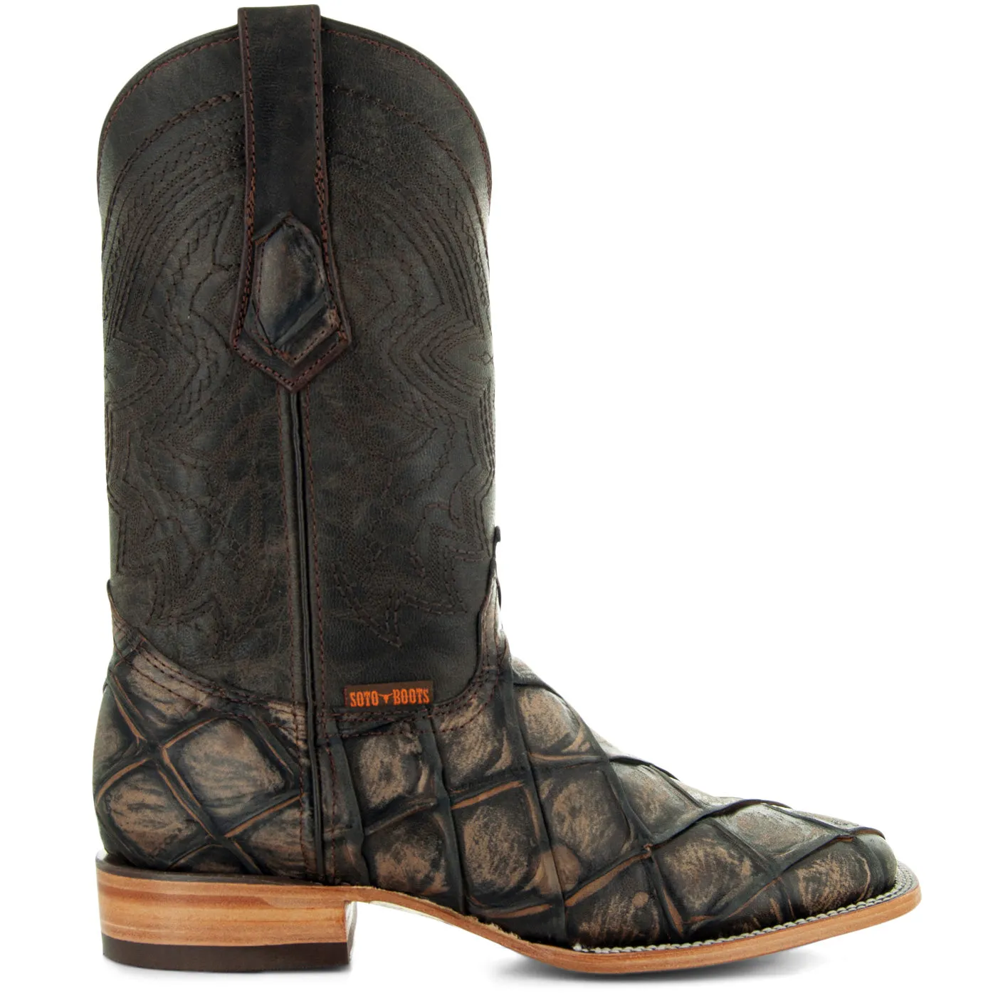 Soto Boots Mens Pirarucu Print Brown Cowboy Boots H50033