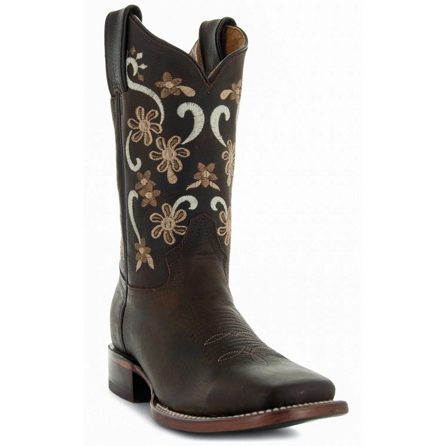 Soto Boots Womens Flower Embroidery Square Toe Boots M4007