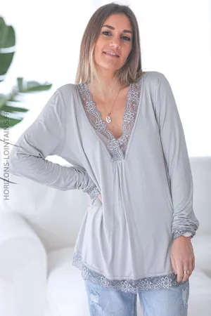 Sous pull gris clair petite dentelle