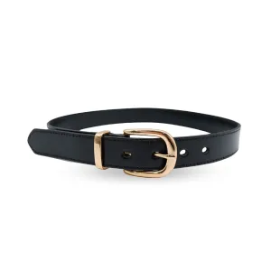 SOUTH BEACH - Addison Road Women's Black Genuine Leather Belt with Gold Buckle