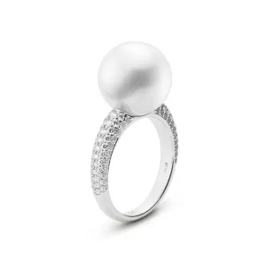 South Sea Pearl and Pave Diamond Ring