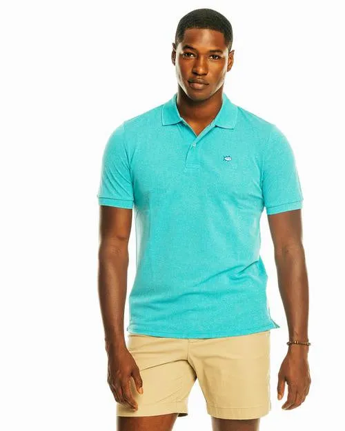 Southern Tide Men's Jack Heather Performance Polo/ Heather Caribbean Sea