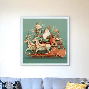 Sowpeace: Santa & Reindeer – Premium Wall Art Wonderland – Handcrafted Indian-Inspired Prints for Stylish Holiday Decor