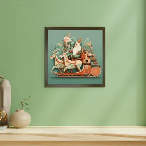 Sowpeace: Santa & Reindeer – Premium Wall Art Wonderland – Handcrafted Indian-Inspired Prints for Stylish Holiday Decor