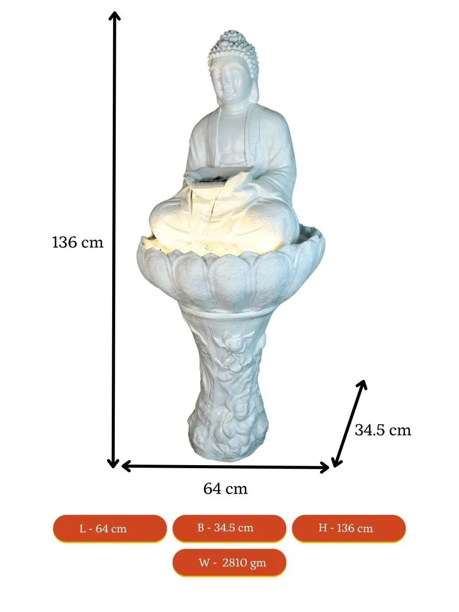 Sowpeace White Buddha Water Fountain – Elegant Buddha Sitting Waterfall for Tranquil Home Decor & Gifts