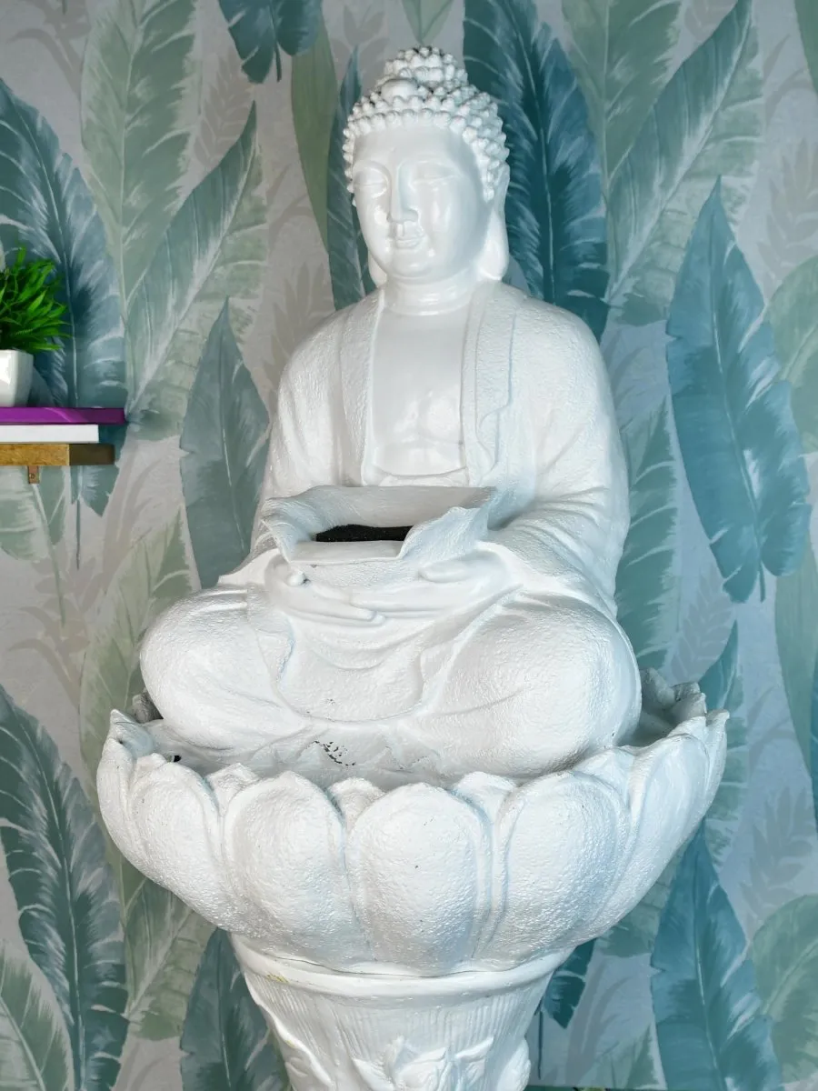 Sowpeace White Buddha Water Fountain – Elegant Buddha Sitting Waterfall for Tranquil Home Decor & Gifts