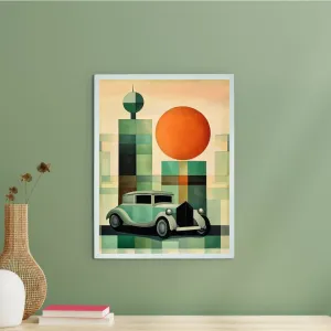 Sowpeace's Handcrafted Geometric Car Watercolor Art – Premium Indian-Inspired Canvas Wall Print for Stylish Home Decor