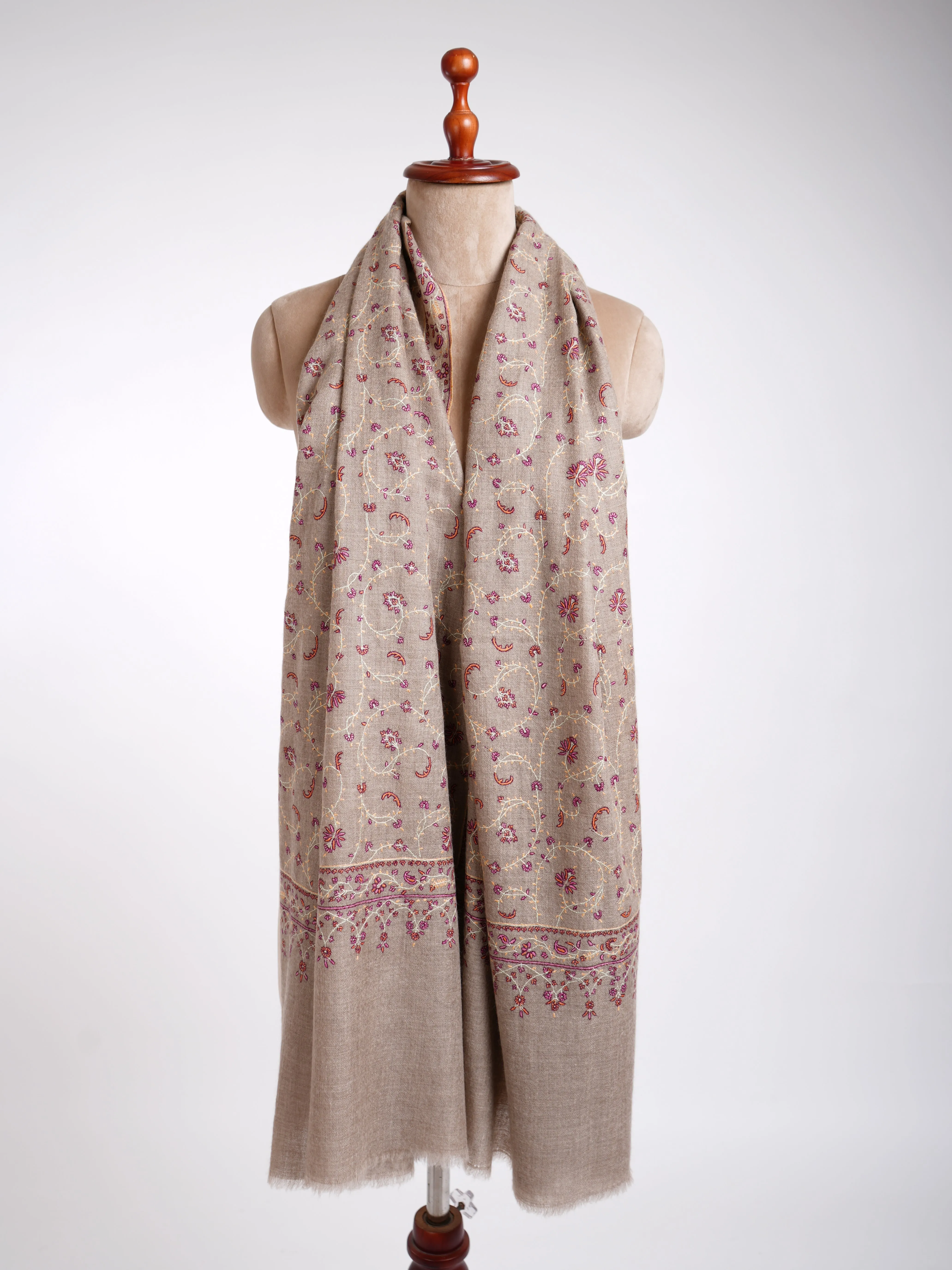 Sozni Embroidery Kashmiri Pashmina Shawl Natural