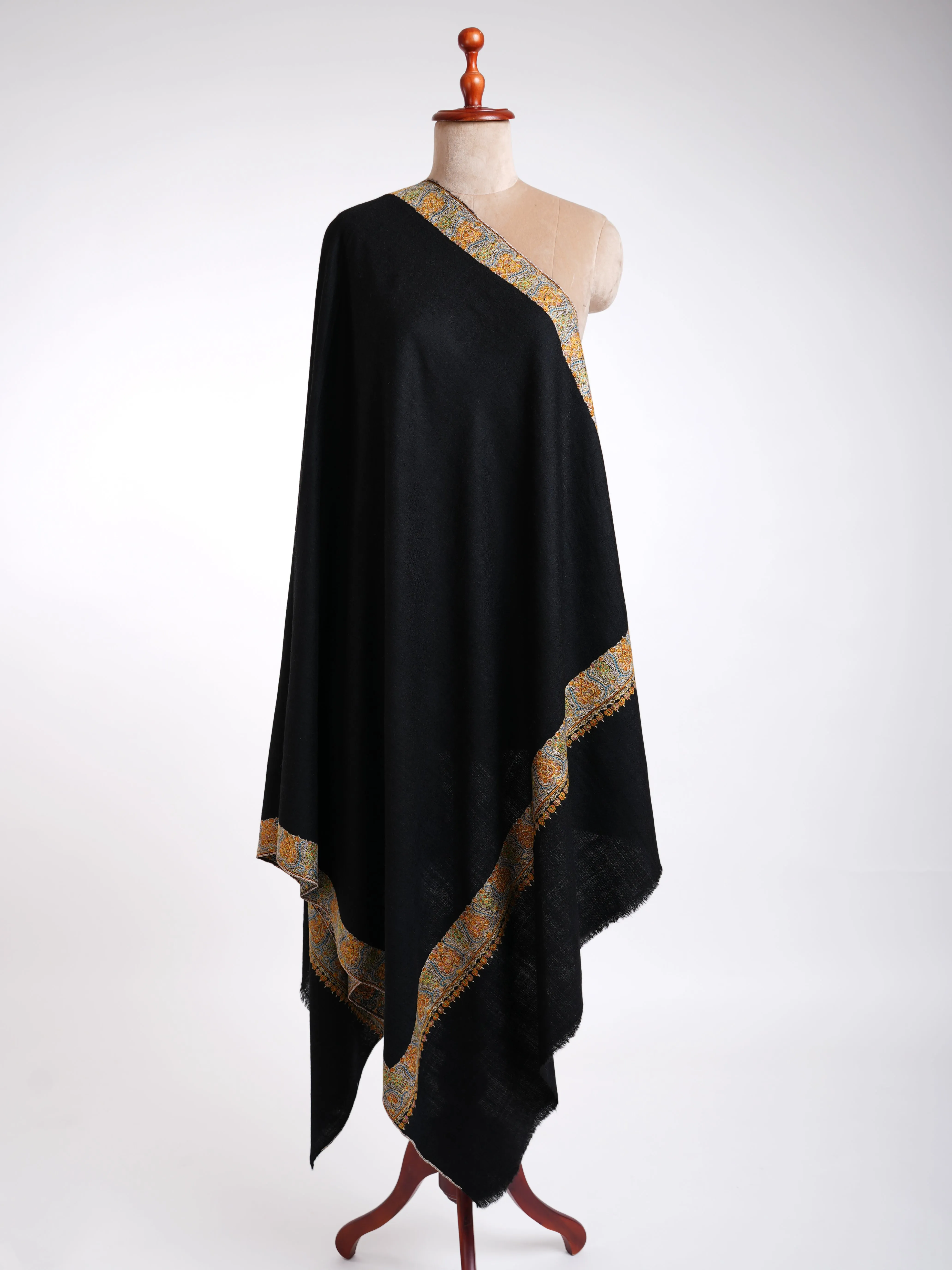 Sozni Hand Embroidery Black Pashmina Shawl