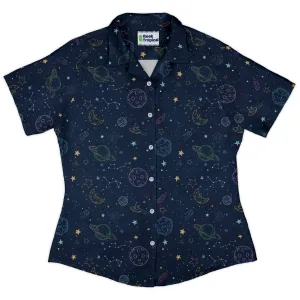 Space Doodles Blue Curvy Button Up Shirt