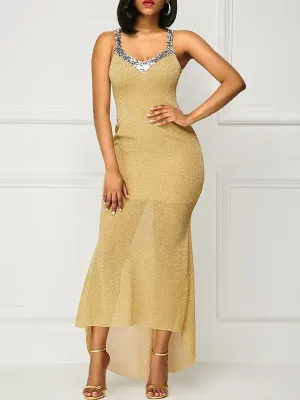 Spaghetti-neck Sequined Evening Dress