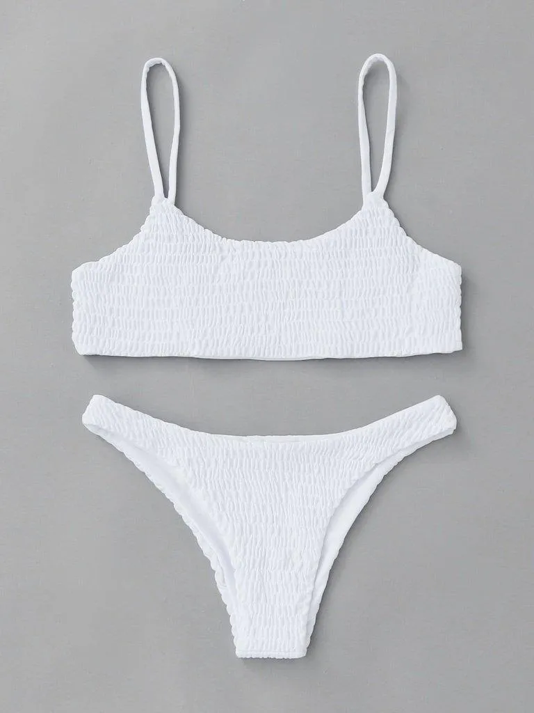 Spaghetti Strap Shirred Bikini Set