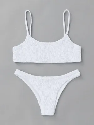 Spaghetti Strap Shirred Bikini Set