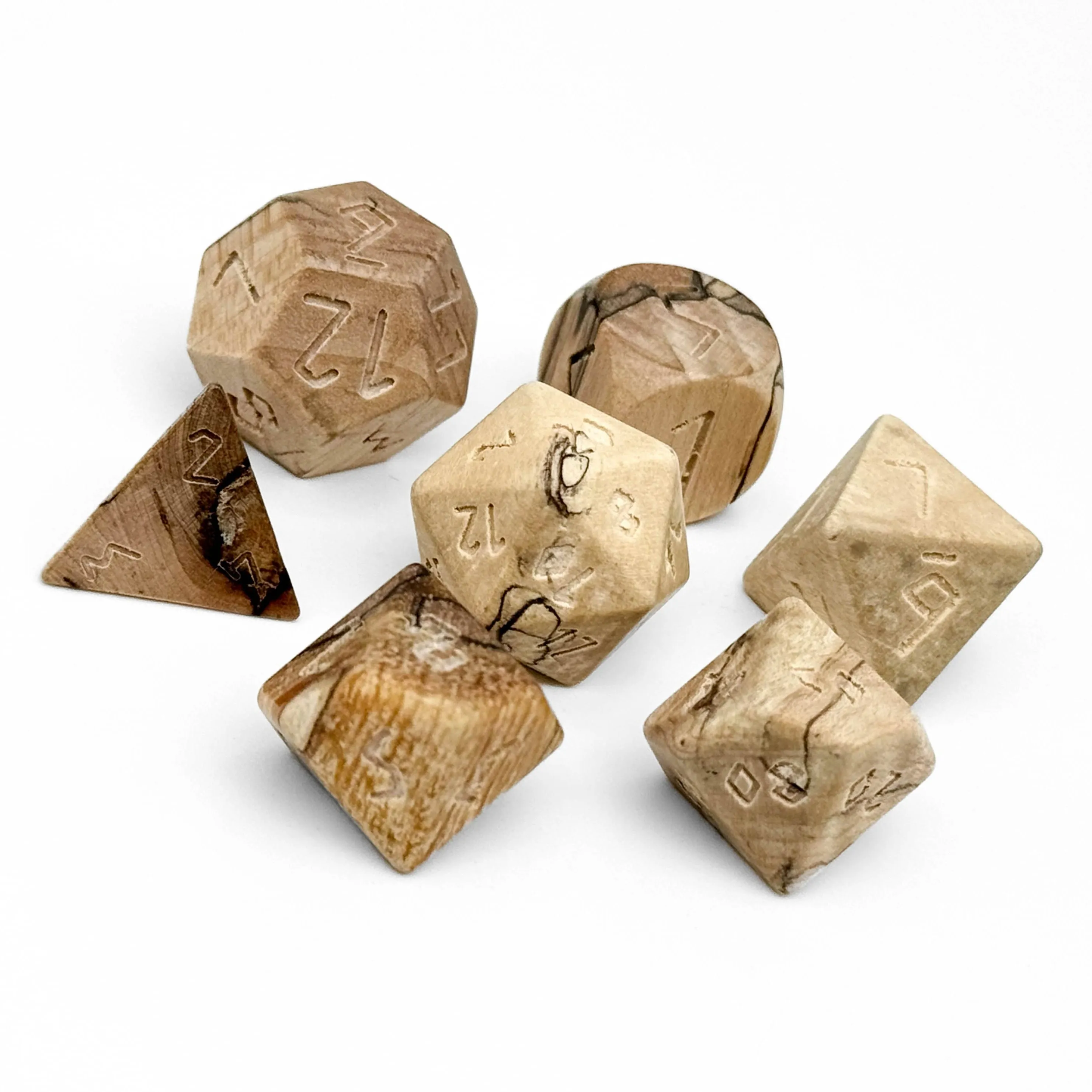 Spalted Tamarind Wood - 7 Piece RPG Wooden Dice Set