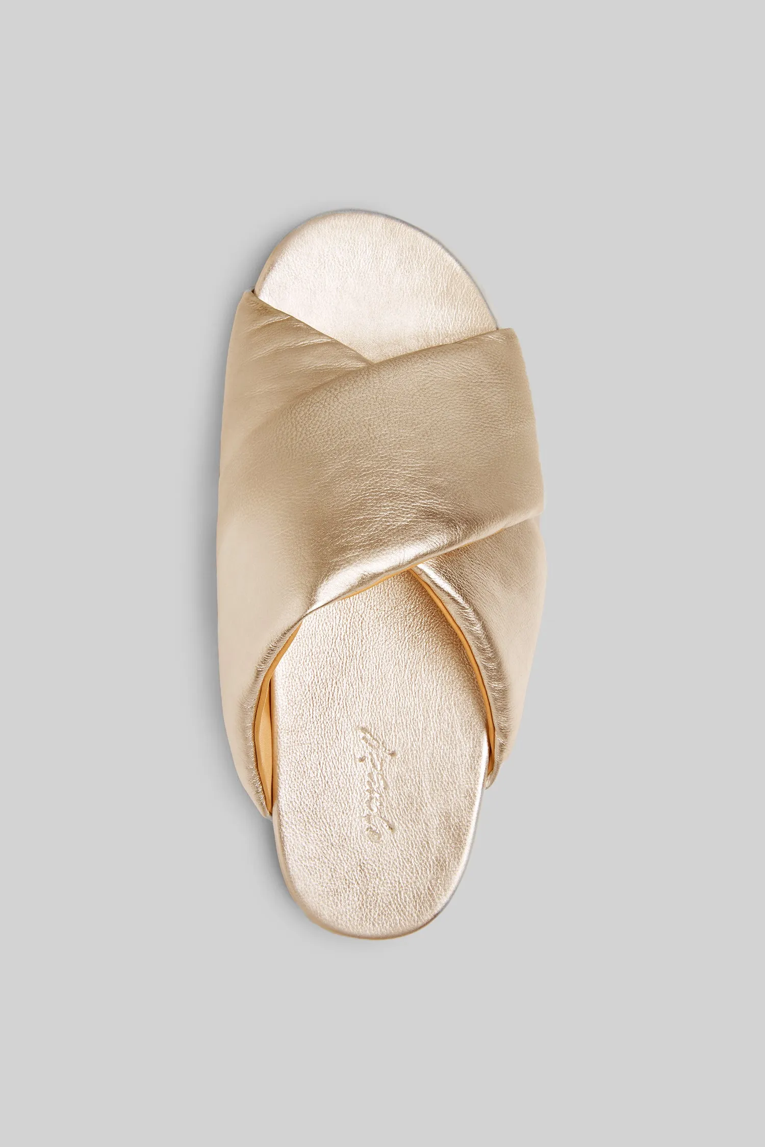 Spanciata Laminated Leather Slide Sandal in Platino