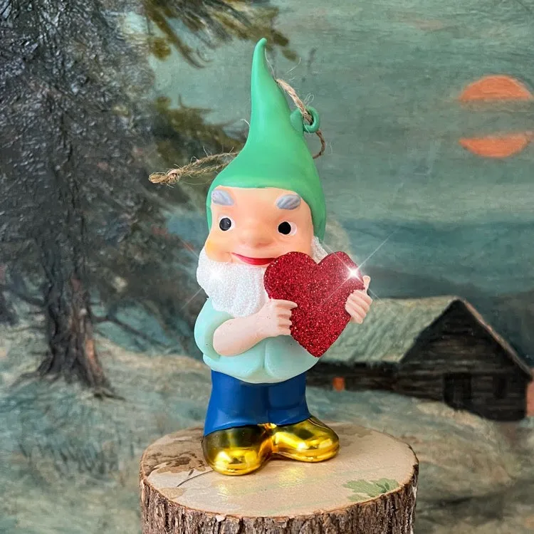 Sparkle Heart Gnome Glass Ornament