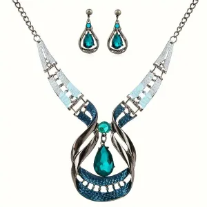 Sparkling Gemstone Necklace with Water Drop Earrings Set