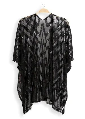 Sparkling Nights Black Sequin Kimono