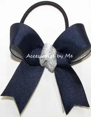 Sparkly Gymnastics Navy Silver Pigtail Bow