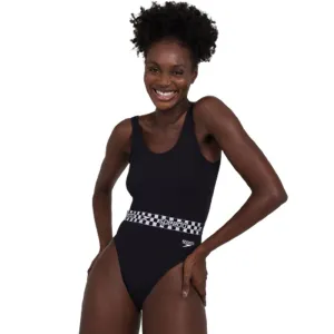 Speedo - Womens Belted Deep U-Back Swimsuit - Black