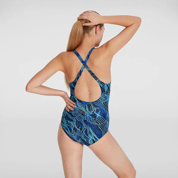 Speedo Womens Lexi Printed One Piece - Navy