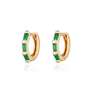 SPG-95 Baguette Huggie Earrings with Green Stones - GP