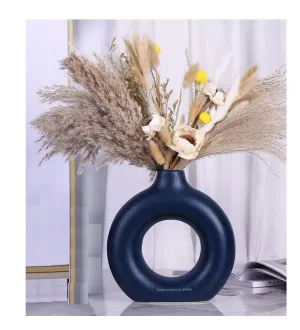 SPHINX Ceramic Donut Vase, Flower Vase Pampas Grass Vase, Vase Home Decor Centrepiece Decor for Home, Office, or Gifts-Vase Only - (Cobalt Blue Matt 6 in, 1 Pc)