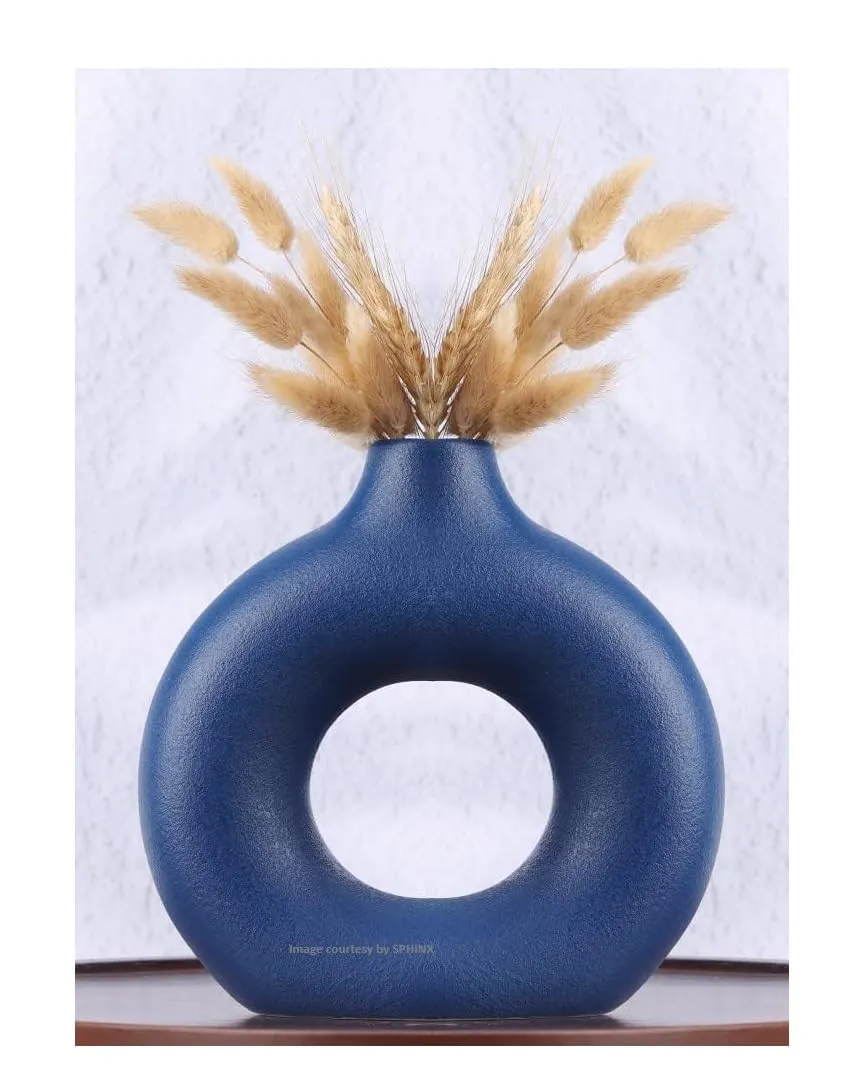 SPHINX Ceramic Donut Vase, Flower Vase Pampas Grass Vase, Vase Home Decor Centrepiece Decor for Home, Office, or Gifts-Vase Only - (Cobalt Blue Matt 6 in, 1 Pc)