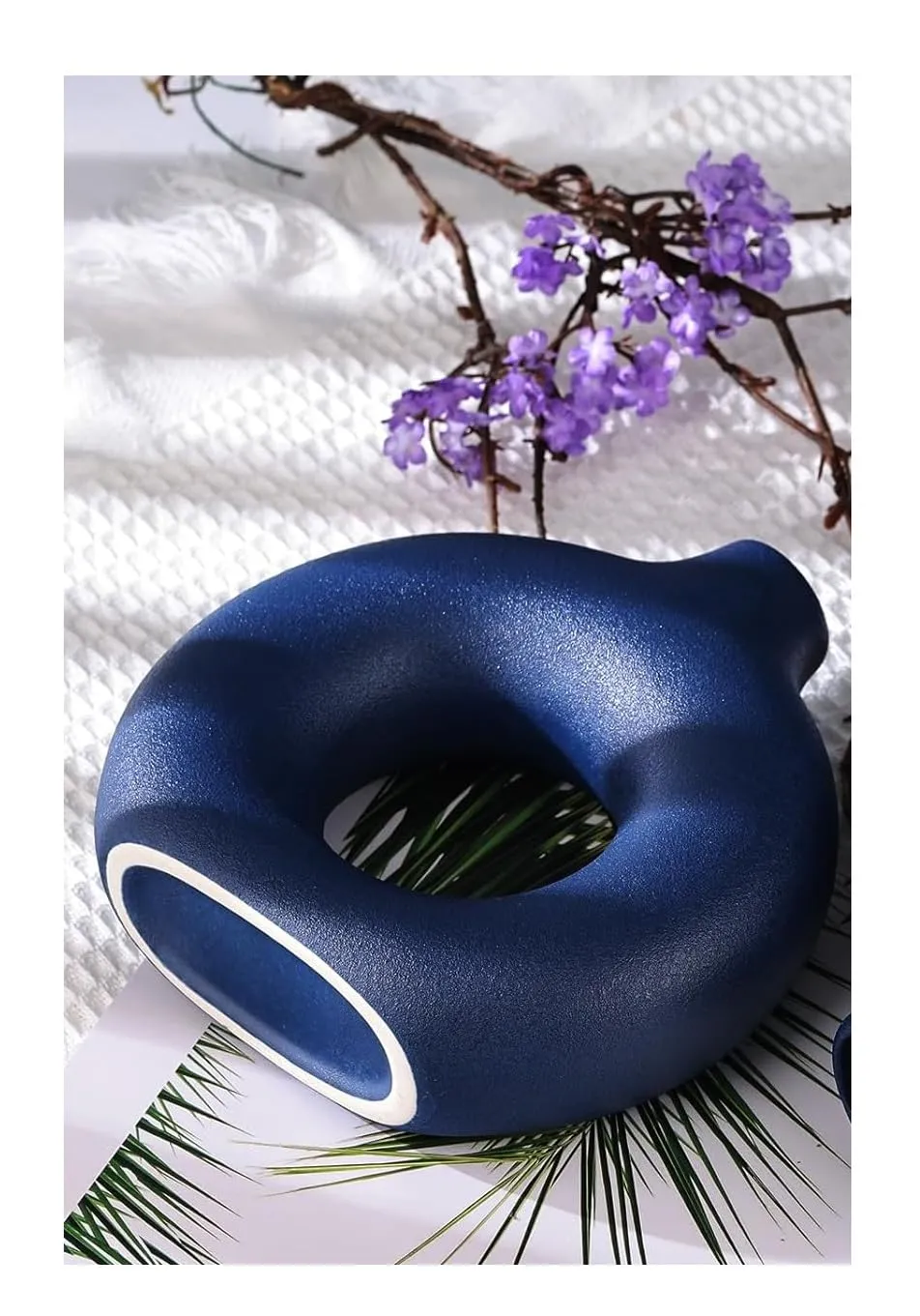 SPHINX Ceramic Donut Vase, Flower Vase Pampas Grass Vase, Vase Home Decor Centrepiece Decor for Home, Office, or Gifts-Vase Only - (Cobalt Blue Matt 6 in, 1 Pc)