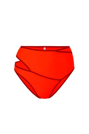 SPIRAL HIGH-RISE BIKINI BOTTOM / RED