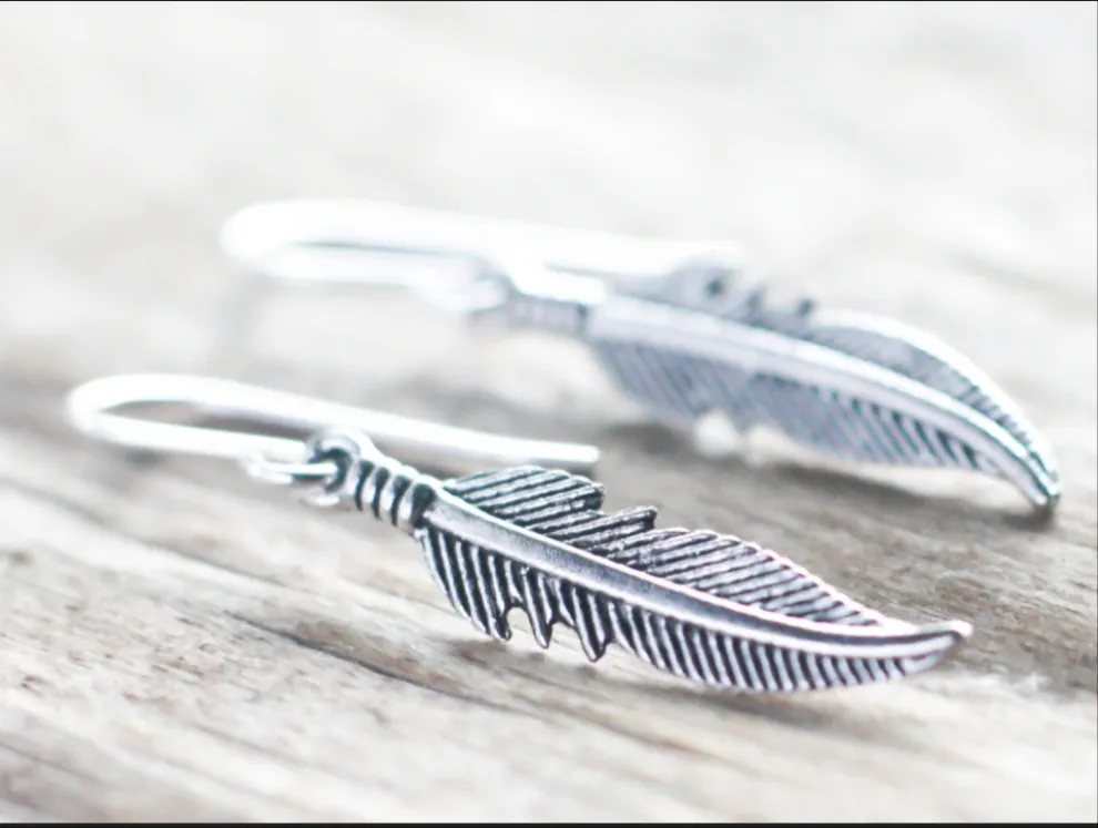 Spirit-Free Bohemian Feather Sterling Silver Dangle Earrings