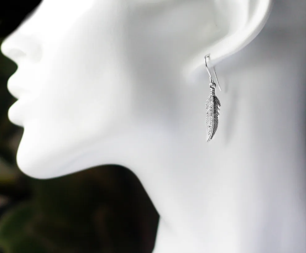 Spirit-Free Bohemian Feather Sterling Silver Dangle Earrings